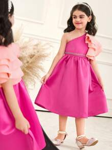 SHEIN Young Girl Woven Contrast Color Ruffle Trim Snug Fit Cami Dress