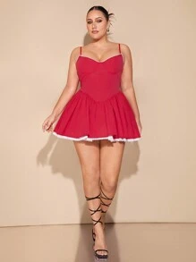 SHEIN BAE 大码女式红色情人节连衣裙、短款细肩带吊带连衣裙、薄纱连衣裙、紧身胸衣连衣裙、钢圈连衣裙、情人节服装、狂欢节、复活节、鸡尾酒会礼服、派对、约会、度假礼服、返校服、春夏、露背/露背、毕业礼服、聚拢、节日/音乐会服装 女士/狂欢服装 节日/狂欢服装/ - 紅色 - 查看 1