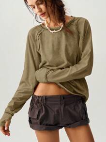 Bohemela Camiseta holgada de mujer de cuello redondo, de manga larga, de punto, de color liso