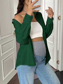 SHEIN Einreihiges, legeres Umstandshemd mit langen Ärmeln und Tasche, Drop-Shoulder