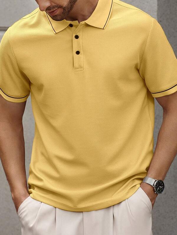 Manfinity Bizformal Men's Solid Color Spliced Front Button Short Sleeve Casual Top, Daily Wear