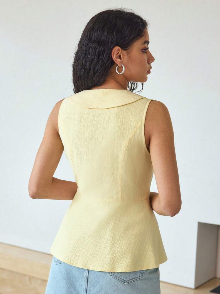 MOTF STUDIO CONTRAST LACE INSERT SLEEVELESS PEPLUM BLOUSE