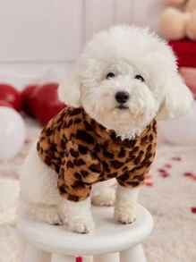 PETSIN 1pc Pet Leopard Print Fleece Hoodie Sweatshirt, Warm & Comfortable For Dogs, Autumn/Winter - Multicolor - View 1
