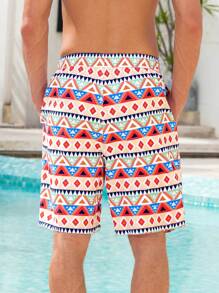Surfspeed Men's Geometric Print Drawstring Pocket Beach Shorts Men Swim Trunks - Multicolor - View 2