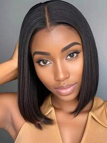 Straight Bob 4 X 4 Lace Closure Natural Black Wig Natural Hairline Human Hair Wig Short Straight Wig - SNatural - View 3