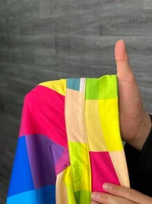 Slaydiva Plus Size Casual Elegant Colorful Plaid Long Sleeve Shirt And High Waist Yellow Straight Wide Leg Pants 2 Pieces Set, Autumn/Winter