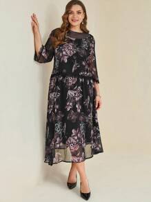 SHEIN Clasi Bộ 2 chiếc áo lưới ren in hoa thanh lịch dành cho nữ, cỡ lớn - Nhiều màu - Xem 7