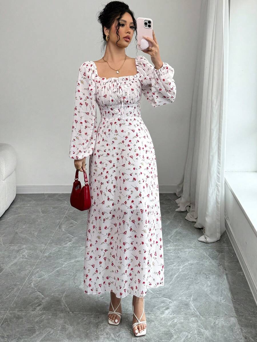 Modelyn 女士优雅碎花灯笼袖连衣裙