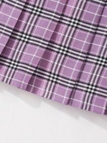 SHEIN Conjunto de falda y sudadera con cuello polo 2 en 1 para niña preadolescente
