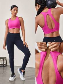 GLOWMODE Performance Cut-Out Hook Closure Sports Bra Medium Impact Jogging Gym Training Daily Quick Dry Moisture Wicking - Red Violet - View 8