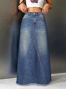 SHEIN ICON Chân váy denim, giản dị và thời trang cho trang phục hàng ngày - Rửa tối - Xem 3