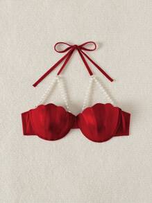 SHEIN Swim 2025 女式露背吊带连体比基尼上衣夏季 - 紅色 - 查看 8