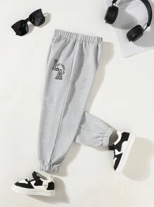SHEIN Playful Pals Young Boy Casual Letter Print Long Pants, Suitable For Outdoor Play And Casual Wear