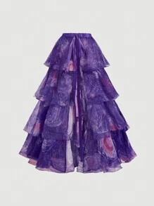 SHEIN MOD 1 件女士长裙，带梵高星空油画印花，派对礼服，情人节多穿装 - 紫色 - 查看 5