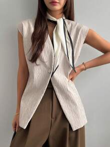DAZY Women's Sleeveless Textured Fabric Thin Blazer Vest