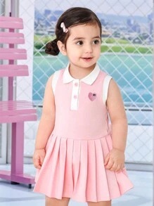 SHEIN Embroidery Heart Pleated Skirt - Pink - View 1