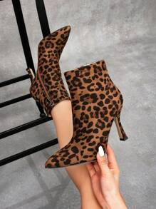 CUCCOO SZL 性感时尚棕色豹纹尖头侧拉链休闲百搭女士高跟踝靴适合圣诞节和新年假期 - 棕色 - 查看 3