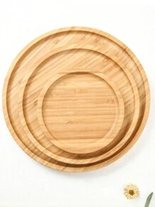 1 件圆形竹制食物托盘，简易托盘，适合家庭、厨房、圣诞节礼物