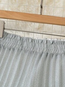 Chiquease Women's Elegant Solid Color Pleat Silvery Metallic High-Waist Women Loose Pants - Silver - View 3