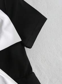 SHEIN 女孩优雅圆领短袖拼色 3D 蝴蝶结装饰高腰 A 字裙，夏季 - 黑色 - 查看 6