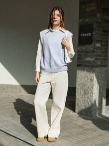 女士纯色休闲针织毛衣背心，秋冬