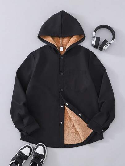 SHEIN Explorewe 青少年男孩保暖连帽夹克，秋冬季加厚复合保暖外套