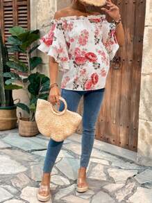 SHEIN Blusa floral para maternidad con hombros descubiertos para el Día de San Valentín