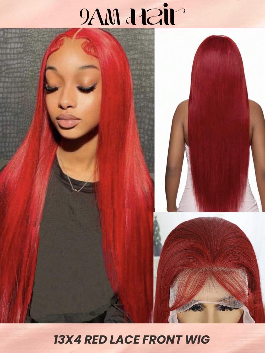 Transparent Lace Front straight 13*4 lace front wigs burgundy red Pre Plucked With Baby Hair human hair wigs Hair Replacement Wig daily use for women