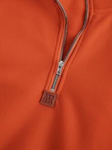Manfinity Homme Men's Solid Color Zip-Up Half Placket Long Sleeve Pullover Sweatshirt, Autumn/Winter - Orange - View 4