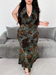 Celure Plus Size Women Tie Dye Dress, Fitted Spring & Summer Casual Dress