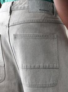 SUMWON Skater Fit Relaxed Wide-Leg Denim Jeans With Knee Patches, Urban Streetwear Casual Comfortable High-Quality Fall Winter Fashion - Grey - View 8