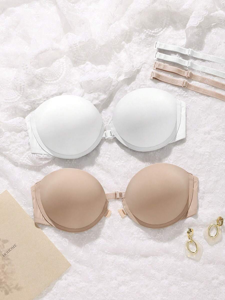 2 件套女士纯色基本款合身休闲文胸带钢圈