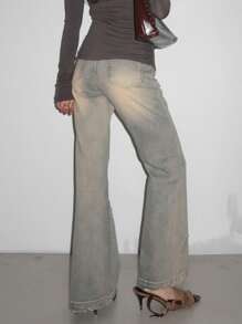 DAZY Women's Vintage Wash Distressed Flared Jeans, All Season - Light Wash - View 2