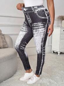 INAWLY Leggings informales de talle elástico de talla grande