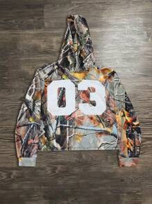 Men's Retro Hip Hop Streetwear American Letter & Camouflage Print Casual Hoodie - Multicolor - View 1