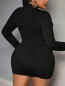 Slaydiva 2pcs/Set Plus Size Women Street Style Multi-Pocket Long Sleeve Top And Bodycon Midi Skirt Set