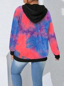 SHEIN LUNE Plus Size Solid Color Patchwork Long Sleeve Simple Casual Hoodie Pullover Fall Sweatshirt - Multicolor - View 2