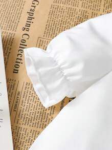 2pcs/Set Baby Girl Spring&Summer Street Style,Short Puff Sleeve Shirt&Imitate Leather Dress - White - View 7