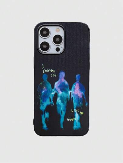 Grunge Punk Colorful Blue Thermal Image Letter Print Phone Case, Compatible With Iphone, Valentine's Day Pattern