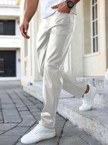 Calvornis Quần da thiết kế túi ôm vừa vặn dành cho nam, mặc thường ngày, dành cho mùa thu đông - Bạc - Xem 3