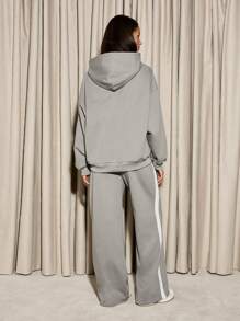 AiiRZ Luxury Fleece Tracksuit Set Oversized Hoodie Wide Leg Jogger Pants Loungewear Athleisure Casual Comfort Premium Winter Fall Streetwear Ensemble