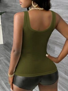 Slaydiva Casual Basic Racerback Sleeveless Deep V-Neck Ribbed Tank Top, White