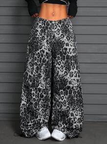 SHEIN ICON 豹纹宽松休闲街头风格女式牛仔裤 - 彩色 - 查看 1