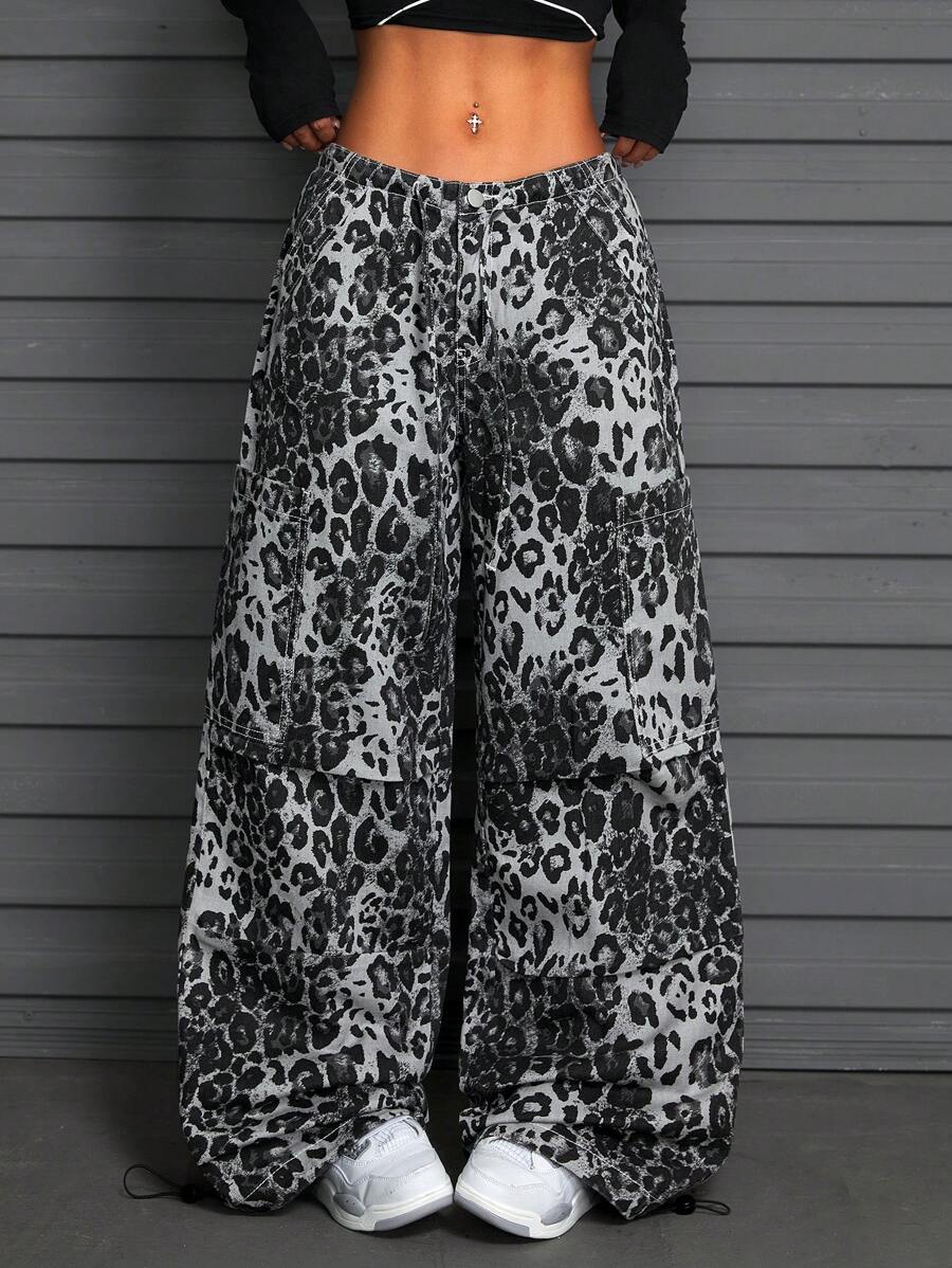 SHEIN ICON 豹纹宽松休闲街头风格女式牛仔裤 - 彩色 - 查看 1