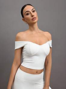 Activina Camiseta deportiva de mujer ajustada de un hombro sin mangas de unicolor con rayas antideslizantes - Blanco - Ver 4