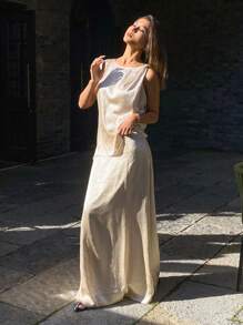 DAZY 2 件套女士纯色无袖扭纹背心和裙子优雅春夏装、秋装