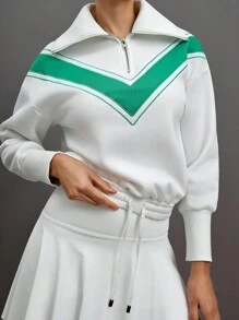 Activina Activina Women Solid Color Splice Front Zipper Long Sleeve Casual Sports Sweatshirt
