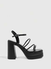 CUCCOO SZL Fashion Black Thin Strap Ankle Strap Thick Platform Block Heel Sandals, Suitable For Commuting, Dating, Party, Holiday Spring Shoes Spring Break Easter - Black - View 5