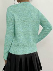 Selianne Women's Casual Bow Decor Mixed Material Cardigan, Autumn/Winter Fall Cloth For Women - Mint Green - View 2