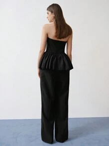 MOTF STUDIO RUFFLE TRIM ZIPPER BACK TUBE JUMPSUIT,SPRING/SUMMER